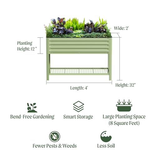Elevated Raised Garden Bed-V Series, 2' x 4' Garden Beds with Legs & Storage Rack for Patio Porch, 700 Lbs Weight Capacity, Outdoor Planter Boxes for Gardening Herbs Vegetables Flowers, Olive Green by Vego garden - Image 2
