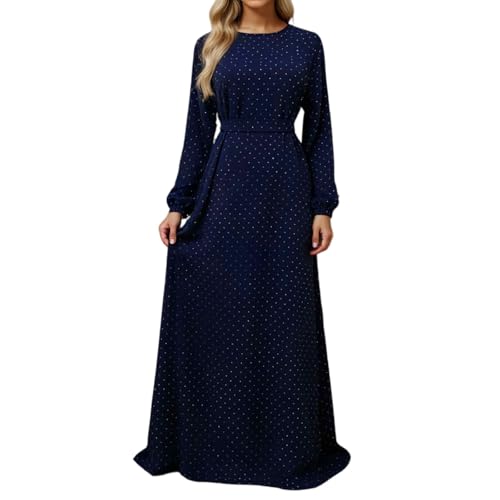 Robe Abaya maxi longue à manches longues avec ceinture élégante et cristaux
