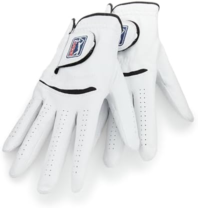 PGA Tour Men's Two-Pack Premium Leather Stretch Mesh Golf Gloves