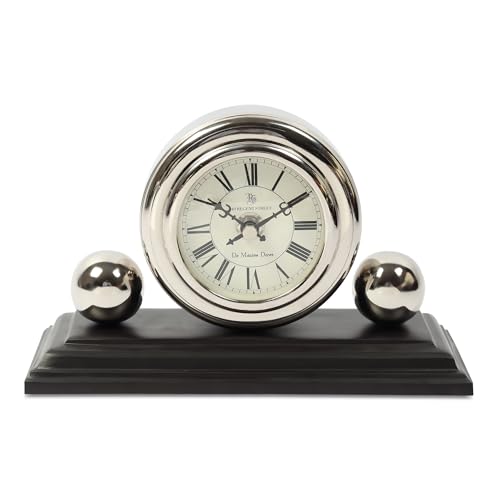 Image of Decor de Maison Brings Handcrafted Orbitron Table Clock for KidsRoom, Living Room, Bedroom, Study Table, Office|Classic Non-Ticking Tabletop Battery Operated Analog Desk Clock in Silver (22x9x13cm)