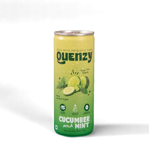 Image of Quenzy Prebiotic Soda - Cucumber Mint | 5g Prebiotic Fibre for Gut Health | Low Calorie Soda (<15 kcal) | No Added Sugar | Zero Preservatives | Healthy Sparkling Drink | Pack of 6 x 250ml