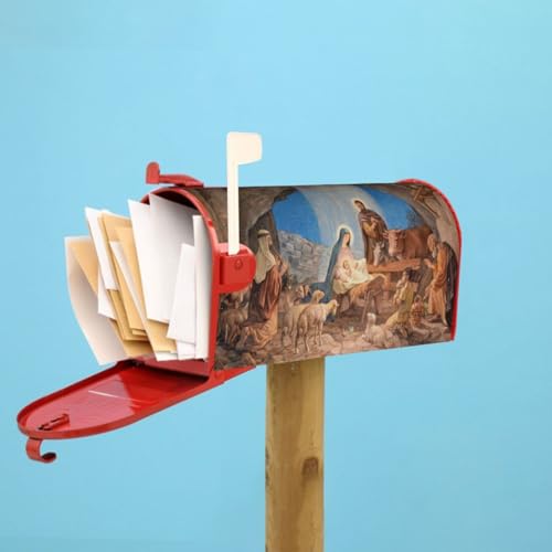 Image of Christmas Nativity Scene Religious Vintage Retro Mailbox Covers Magnetic Mailbox Wraps Post Letter Box Cover Standard Oversize 21 inchX18 inch /25.5 inch X 21 inch Mailwrap Garden Home Decor