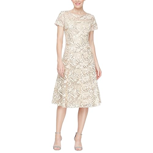 Image of S.L. Fashions Womens Stretch V-Neck Tea Length Dress