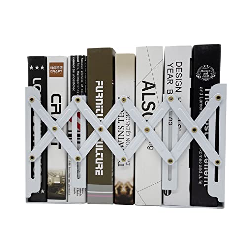 Jiari Book Organizer Book Ends White Decorative Metal Iron Bookends Holder Stand Desk Nonskid Adjustable Bookend (White) #TOP1