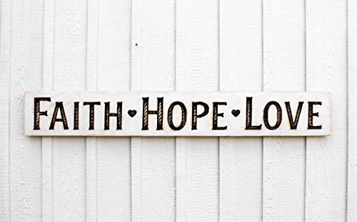 FAITH HOPE LOVE Sign - Carved in a 55"x8" Solid Wood Board | Rustic Distressed | Farmhouse Style | Handmade in NC