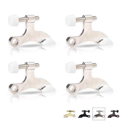 Enconker Hinge Pin Door Stopper Satin Nickel 4 Pack, Adjustable Head Screw Heavy Duty Wall Protectors From Door Knobs, Convenient Easy Installation Rubber Bumper Tips Prevent Wall Damage #TOP5