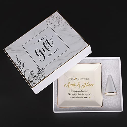 Jauvie The Love Between An Aunt & Niece Jewelry Dish Tray - Niece Gifts From Auntie For Christmas, Valentines, Graduation - Mothers Day Gifts For Aunts - Best Aunt Ever Gifts Ceramic Ring Holder #TOP3