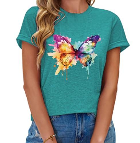 Image of Butterfly Shirts for Women Butterfly Graphic Tops Womens Vacation T-Shirt Nature Lover Tee