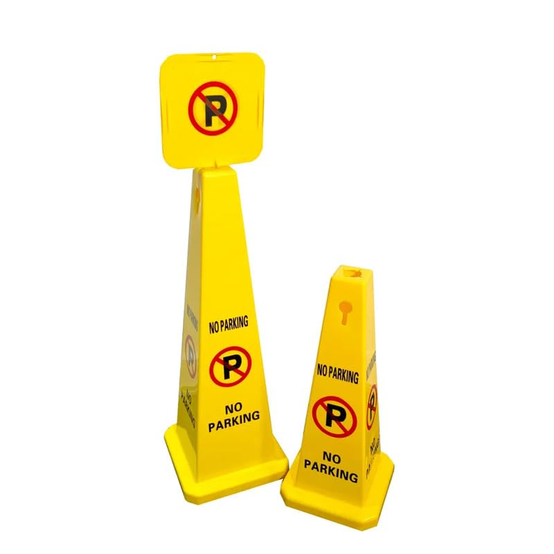 NO PARKING Barrier Anti Parking Barrier Reserved Parking Safety Cone Heavy Duty Plastic Standard Size 67x26x26 cm Weatherproof Caution NO PARKING with 4 Sides View Clear and Visible