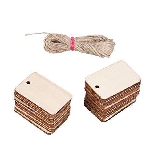 WINOMO 50pcs Wood Gift Tags Wooden Hanging Tags Blank Wood Pieces Pendants Ornaments with Rope for Birthday Party Wedding Decoration Gifts Organizing Arts Crafts