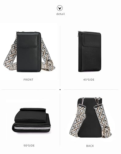 MOMOJULI Bolsa tiracolo feminina de couro PU, carteira para celular, bolsa de ombro com alça larga,