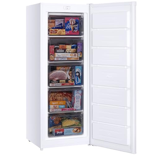 Teknix LBF170H Freestanding Tall Freezer - Upright with 170L Capacity - Manual Defrost - Reversible Door - 5 Large Drawers - White