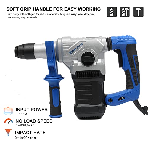 Bohrhammer SDS plus 1500W Aufprallfrequenz 0-4000 spm 6 Joule – Starkes Bohrmaschine Schlagbohrmaschine Set mit Zubehör… – Bild 4