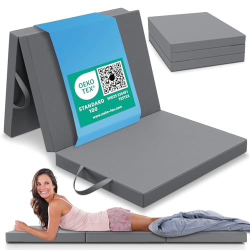 ELONEO Matelas Pliant pour 1 Personne, 75x200 cm, épaisseur : 8 cm, idéal comme lit d’appoint ou Matelas de Voyage, Facile à Plier, utilisable comme lit...