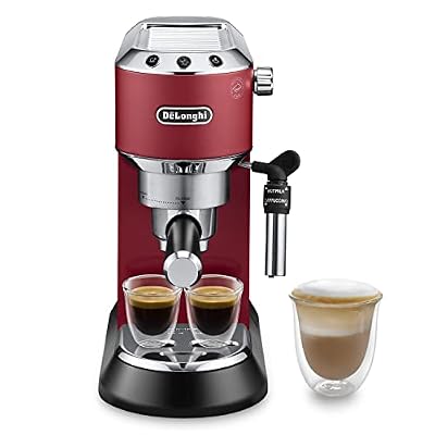 De'Longhi Dedica Style EC 685.R Espresso Siebträgermaschine, Espressomaschine mit Professioneller Milchschaumdüse, nur 15 cm breit, 1 Liter Wassertank, Vollmetallgehäuse, E.S.E Pads geeignet, Rot