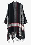 Damski Szal, Otwarty Poncho, Kardigan Peleryna, Oversize Swetry na Jesień i Zimę,Czarny Biały Czerwony