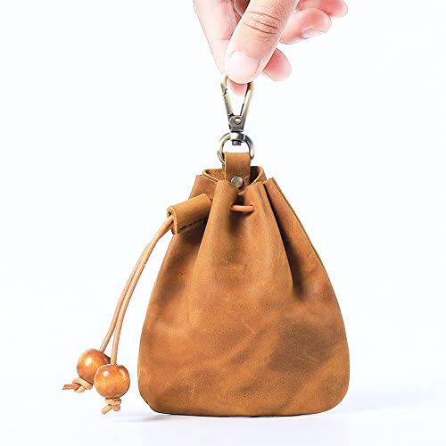 1 Pcs Leather Mini Medieval Pouch Keychain, Coin Organizer, Change Holder, Leather Drawstring Pouch for Men & Women3