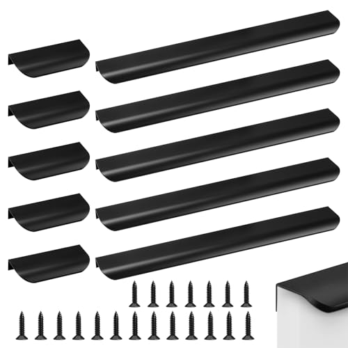 Lot de 10 poignées de meuble cachées, en aluminium - Modernes - Pour armoire, chambre à coucher, armoires de cuisine - 80 à 300 mm - Noir