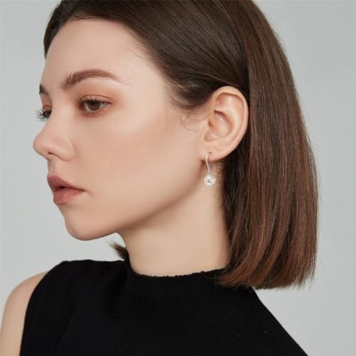 ALEXCRAFT Sterling Silver Leverback Dangle Drop Earrings for Women, Cubic Zirconia Small Round Square Halo Drop Earring Hypoallergenic Jewelry for Wedding Bridal3