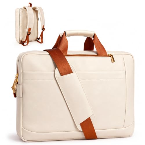 Stuery Faux Leather Messenger Bag for Men 17-17.3 Inch: Laptop Bag Briefcase Computer Handbags Shoulder Crossbody Bag with Padded Laptop Sleeve for Work College Travel, Beige White
