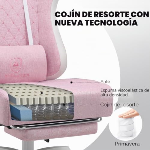 Miniatura 6 de Gtplayer Silla De Gaming, Silla De Oficina Con Cojín Con Muelles Ensacados, Reposapiés Y Reposapiés Articulados, Silla De Ordenador Ergonómica Con Respaldo Alto Con Soporte Lumbar Pw