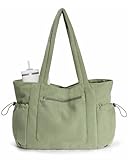 ECOHUB Large Corduroy Tote Bag, Recycled Handbags for Women with Cup Holder, Work Tote Bag with 15.6' Laptop Compartment, Shoulder Bags for School Shopping Travel Daily Use (Sage Green)