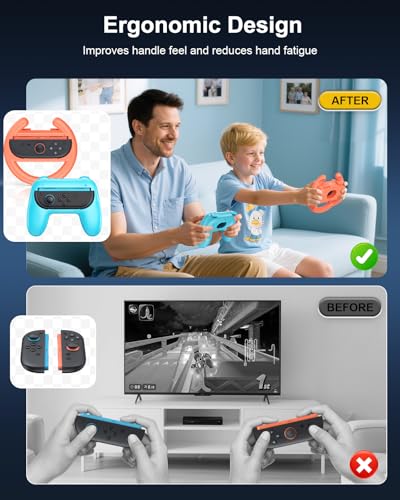 Image of [Fit For Switch 2 /1 Both] Hand Grips and Ergonomic Racing Wheels Handle for for Joy Cons Controller, Family Sports Party Pack Accessories Compatible with Nintendo Switch 2 /Switch 1 /OLED- 4 Packs