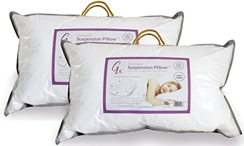 Gx Suspension Pillow Pack of 2 | 2 x Medium-Firm Bed Pillows - Firm Support Bed Pillows Designed for Back and Side Sleepers - Patented Internal Ties with 100% Cotton Shell