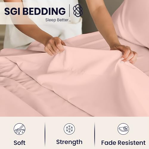 Image of SGI Split King Sheet Set for Adjustable Bed Egyptian Premium Cotton 600 Thread Count Sheets for Sleep Number Bed 15 inch Deep Pocket 5 Pc Set with 2 Twin XL Fitted Sheets Soft Breathable -Peach