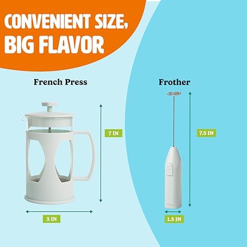 Tasty French Press and Frother Coffee Gift Set, Includes a 4.5-Cup Coffee Press and Battery Operated Handheld Milk Frother, Perfect for French and American Style, 2-Piece Set, Aqua — view 5