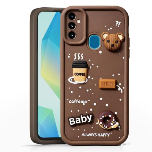 Image of Bintage Back Cover Compatible for Realme RMX2027 /Realme C3 | Cute Fun Ball | 3D Taddy Smiley Coffee | Milk Case | Full Body Protection - Brown