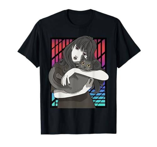 Chica gótica, anime gótico, negra, gatita, gata, mujer, pastel Camiseta