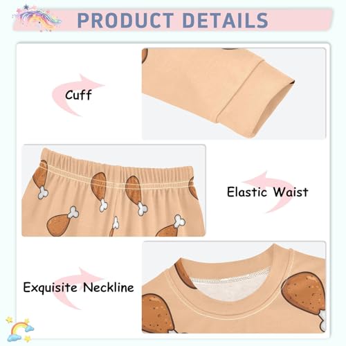 Pajama Sets Long Sleeve Chicken Drumsticks on Orange Soft Comfy Sleepwear 2 Piece PJS 3-8T4