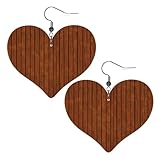 Pendientes de corazón con estampado de madera marrón, elegantes y hermosos, ligeros, colgantes para mujeres y niñas