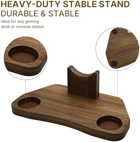 TOCCOOL Bamboo Controller Holder Stand Compatible with PS4, PS5, Xbox Series X/S, Switch Pro, 8BitDo Pro 2, Universal Desk Game Accessories (Dark Brown) - 3