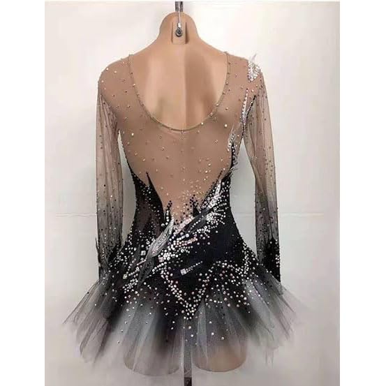 Abito da Gara per Pattinaggio Artistico su Ghiaccio da Donna Costume Sportivo A Maniche Lunghe per Pattinaggio A Rotelle Body da Ginnastica Professionale per Ragazze