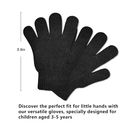 6 Pairs Winter Magic Gloves Knit Gloves for Kids Boys Winter Stretchy Full Fingers Knitted Winter Magic for Kids Aged 3-5 Years, All Black Series, Small Size2