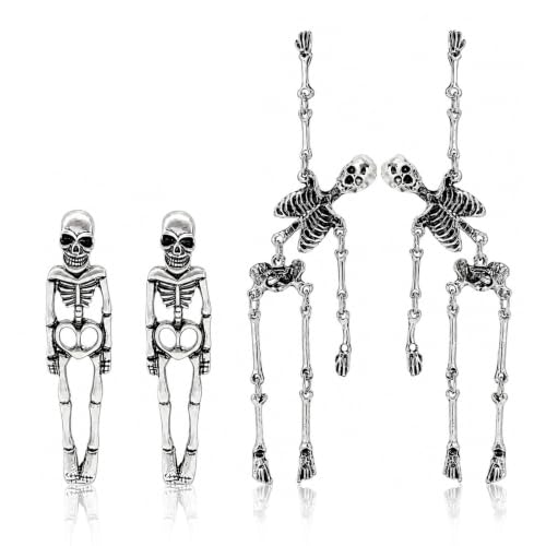 Image of 2 pcs Halloween Skeleton Ear Cuff Earrings Spooky Drop Earrings Gothic Punk
