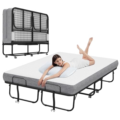 Espsilto Full Size 75''x54'' Folding Bed with Mattress for Adult - Extra Large Wide Rollaway Bed for Guest, Comfortable Sleep in a Large Space