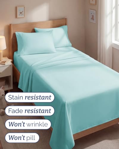 Image of Twin 4 Piece Bed Sheet Set - Comfy, Breathable & Cooling Sheets - Spa Blue