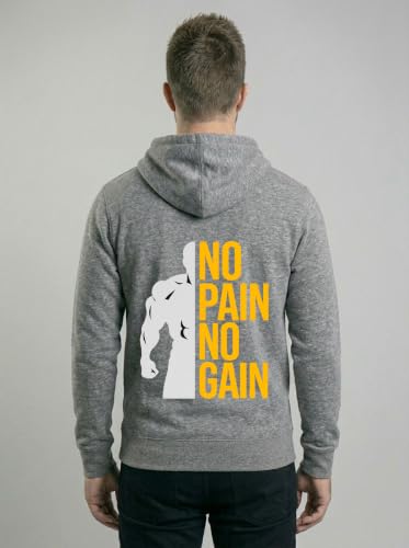 Image of Mens Full Sleeve Graphic Printed Hooded Sweatshirt | No Pain No Gain Print Winter Hoodies for Men | Gym Hoodie Men's
