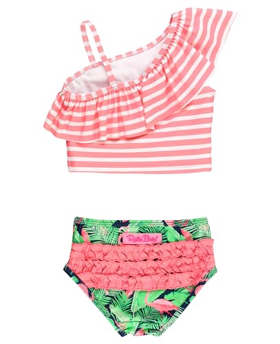 RuffleButts Girls UPF50+ Sun Protection One Shoulder Ruffle Tankini Two Piece Swimsuit2