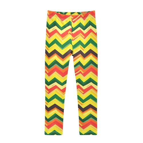 KLL Jamaican Color Zigzag Pattern Girls Athletic Leggings Casual High Waisted Workout Pants Sports