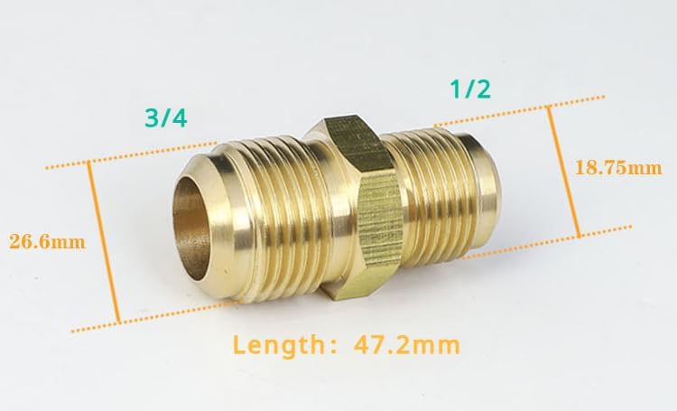 Equal Reducer Nipple Flare Tube OD 1/4" 5/16" 3/8" 1/2" 5/8" 3/4" 7/8" SAE-Standard Brass Pipe Fitting Connector Air Coniditoner(5l8 To 3l4 SAE)