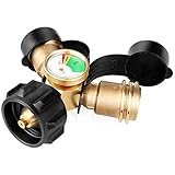 DEPFALL Propane Splitter Propane Tank Y Splitter Adapter with Gauge, 2 Way QCC1 Type1 LP Gas Adapter Tee Connector for 5-100lb Propane Cylinder for BBQ Gas Grill, Cylinder, RV Camper, Heater