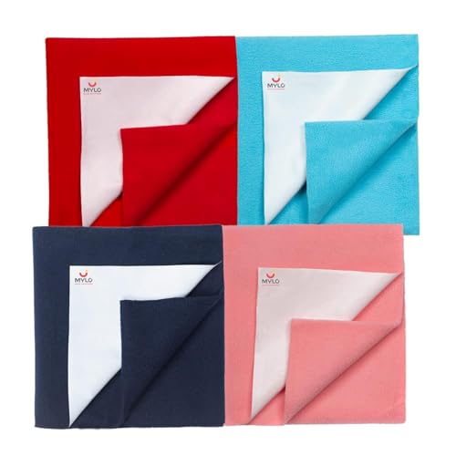 Image of Mylo Baby Waterproof Mattress Protector for Baby (0-3 Years), Extra Absorbent, Soft and Reusable Quick Dry Sheets (Multi Colors)- Pack of 4