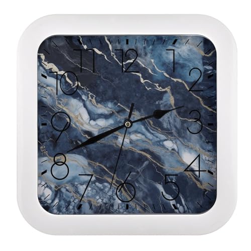 BWQSKL Horloge murale 25,4 cm en marbre bleu marine mélangé, silencieuse, sans tic-tac, horloge carrée, fonctionne avec piles, facile à lire pour cuisine, salon, bureau