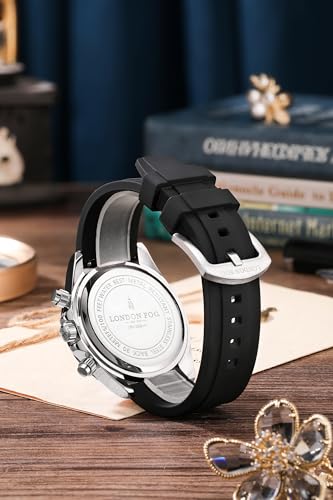 Image of London Fog Bond Collection Analog Quartz Watch for Men with Round Dial and Silicone Strap, Metal Case with Tachymeter Bezel, Chronograph Function, Date Display, Luminous Hands & Hour Markers, Water Resistant