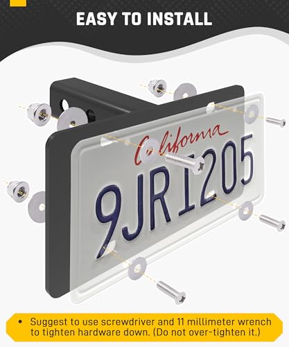 Wyckoff Trailer Hitch License Plate Holder, Compatible 2” Hitch Receivers, Heavy-Duty License Plate Mount, Corrosion Resistant, No-Drilling Required, Universal Fit for Trucks, SUV, RV