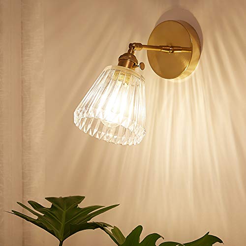 1 Light Adjustable Hardwire Sconce With Ribbed Glass, Niuyao Vintage Glass Wall Sconces Wall Lighting Country Style Swing Arm Lamp In Brass 500167 #TOP2